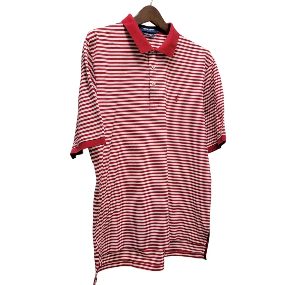 Ralph Lauren Men's Polo Golf Red White Striped Short Sleeves Shirt Size Large